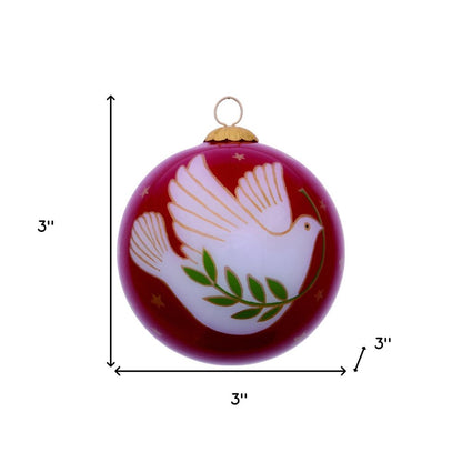 Peace on Earth Dove Hand Painted Pink And White Glass Ball Ornament