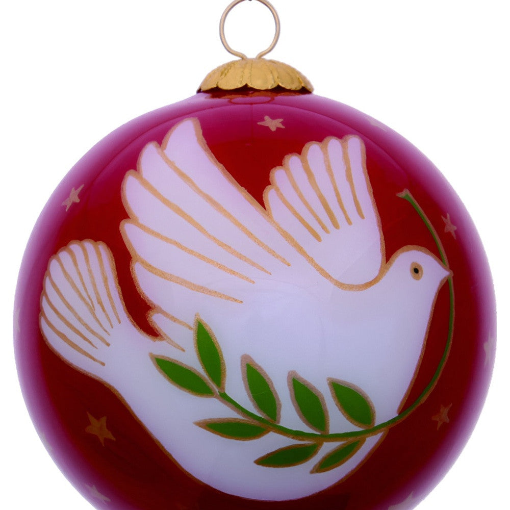 Peace on Earth Dove Hand Painted Mouth Blown Glass Ornament