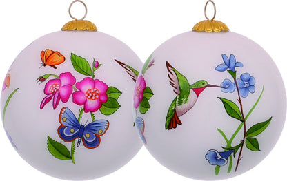 Ivory Pink And Green Glass Ball Ornament
