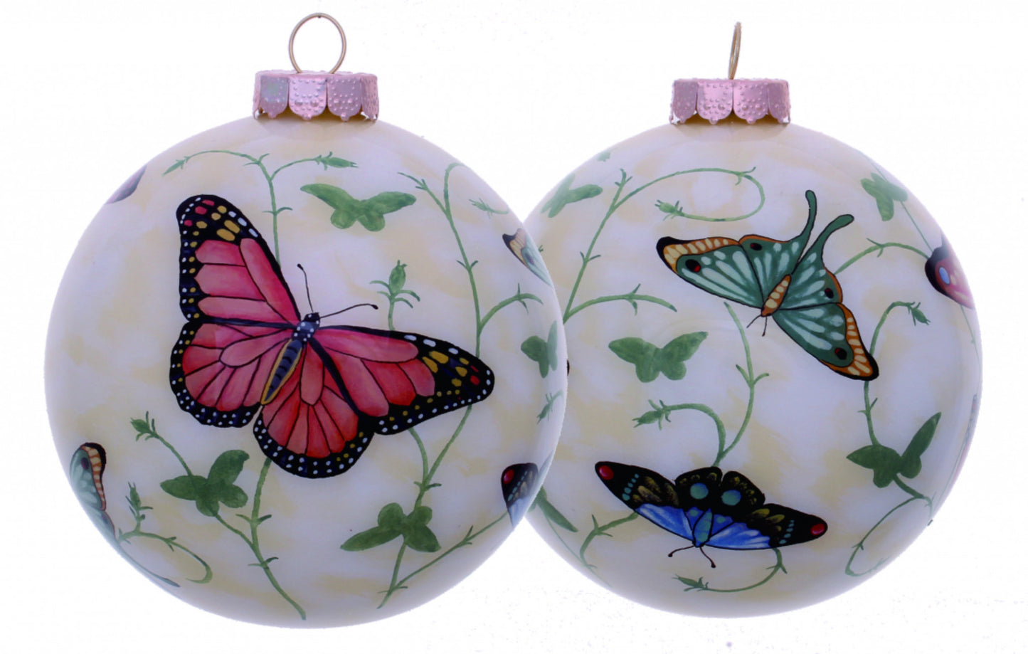 Colorful Butterflies Hand Painted Mouth Blown Glass Ornament