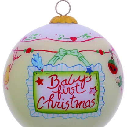 Baby's First Christmas with Motifs Hand Painted Mouth Blown Glass Ornament