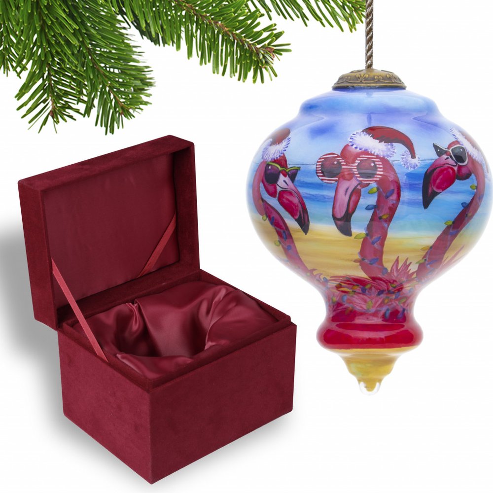 Tan Blue And Red Glass Finial Ornament