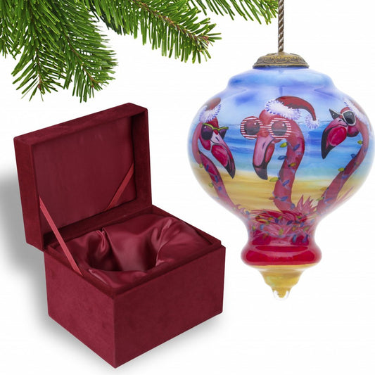 Tan Blue And Red Glass Finial Ornament