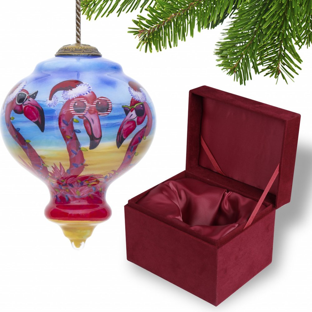 Tan Blue And Red Glass Finial Ornament