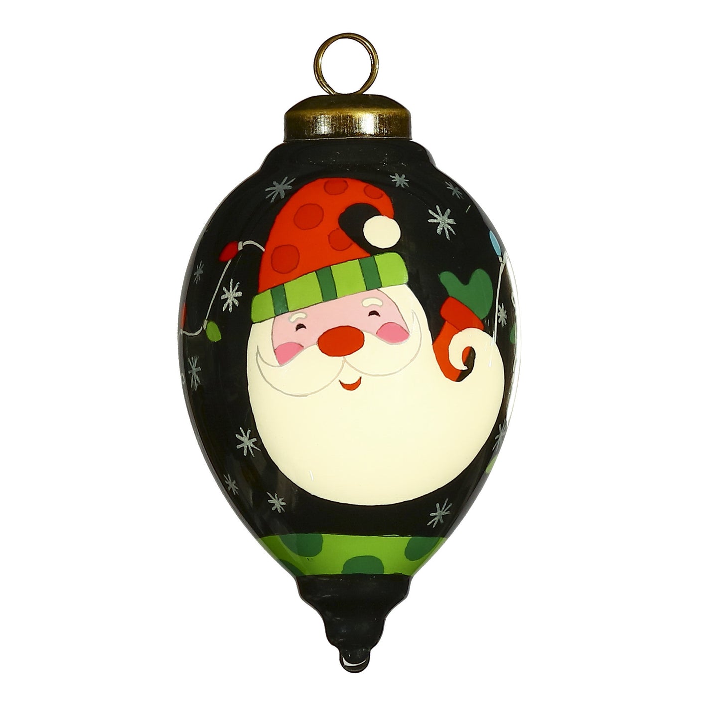 Santa in Holiday Lights Hand Painted Mouth Blown Glass Ornament