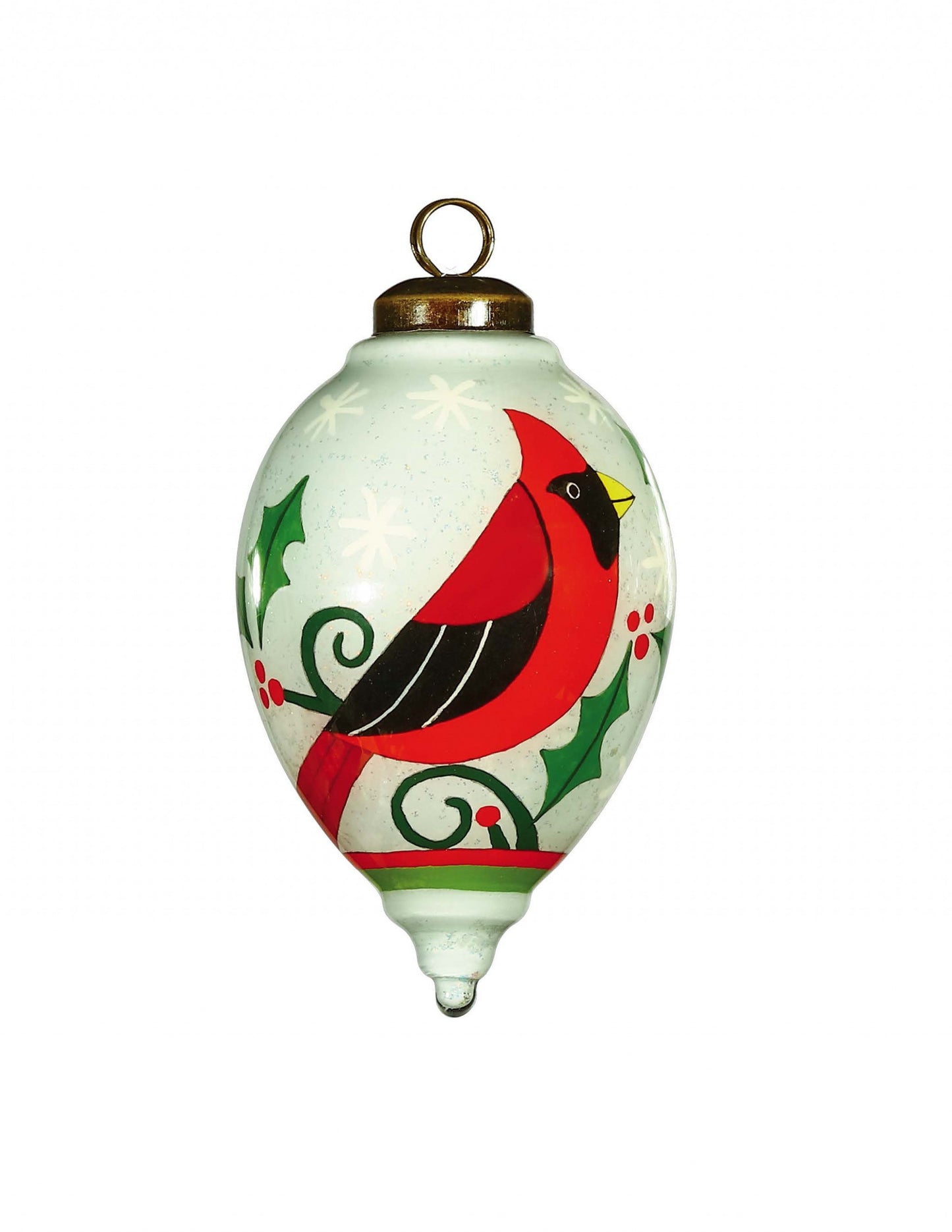 Festive Glitter Red Cardinal Hand Painted Mouth Blown Glass Ornament