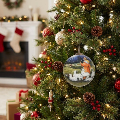 Blue White And Green Glass Ball Ornament