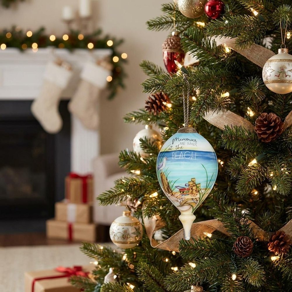 Beach Memories Hand Painted Mouth Blown Glass Ornament