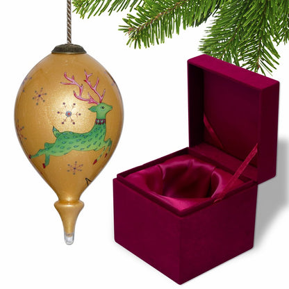 Gold Green And Pink Glass Finial Ornament