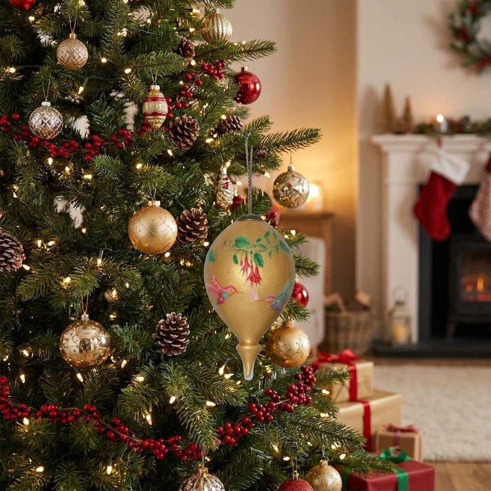 Gold Green And Red Glass Finial Ornament