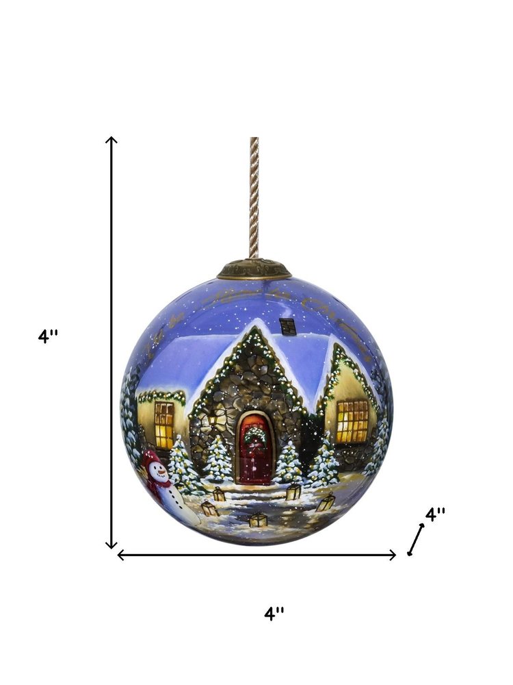 Home for Christmas Hand Painted Mouth Blown Glass Ornament