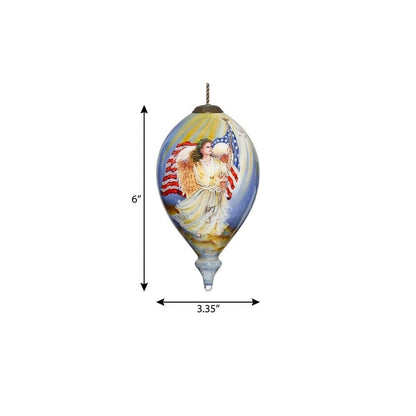 American Flag Angel Hand Painted Mouth Blown Glass Ornament