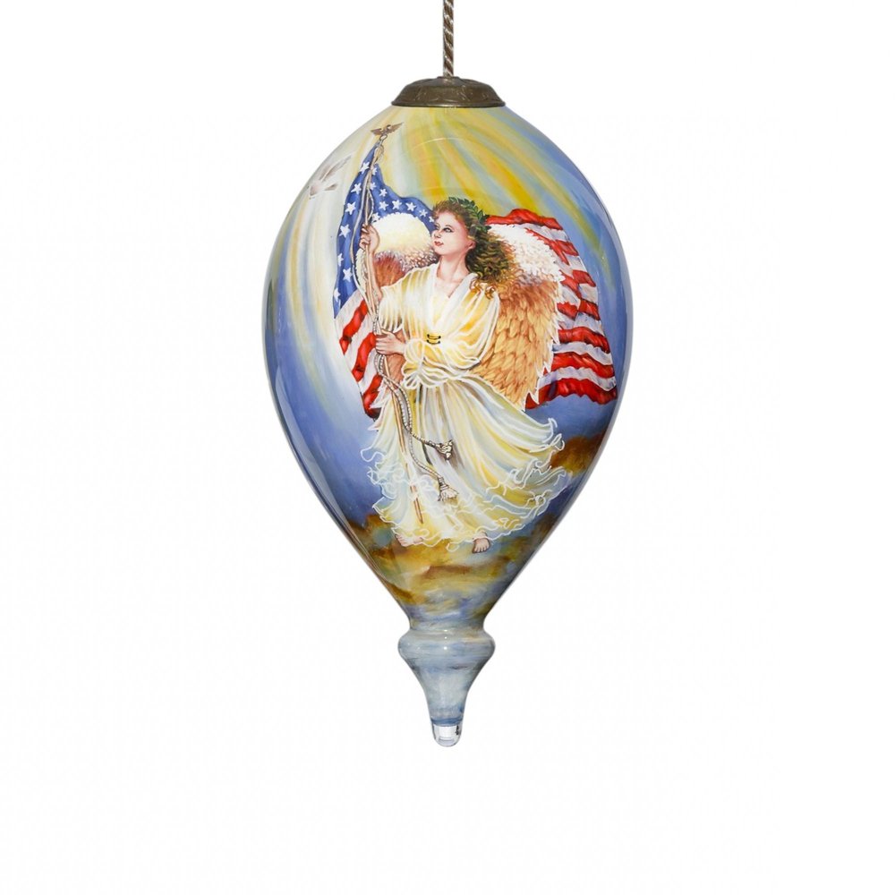 American Flag Angel Hand Painted Mouth Blown Glass Ornament