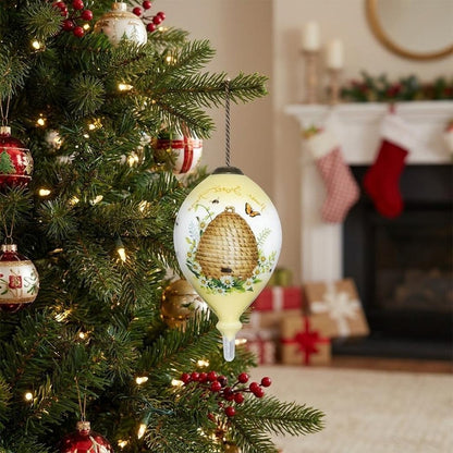 Beehive Home Sweet Home Hand Painted Mouth Blown Glass Ornament