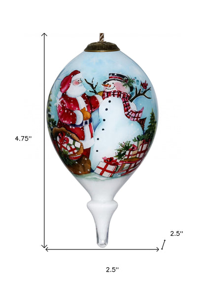 Christmas Santa and Snowman Hand Painted Mouth Blown Glass Ornament