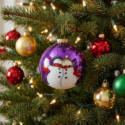Amore Snowmen Hand Painted Mouth Blown Glass Ornament