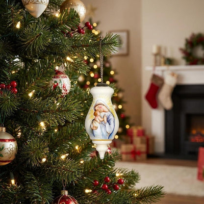 Mother Mary with Baby Hand Painted Mouth Blown Glass Ornament