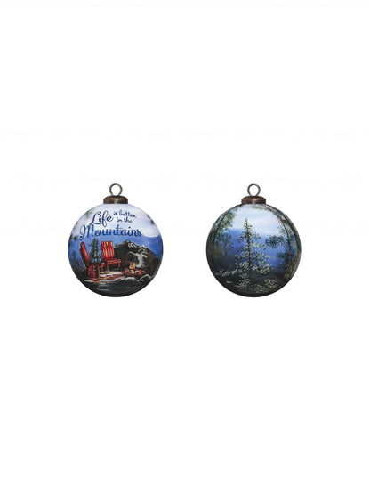 Scenic Life is Better in the Mountains Hand Painted Mouth Blown Glass Ornament