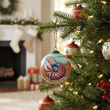 Sea Shell Hand Painted Mouth Blown Glass Ornament