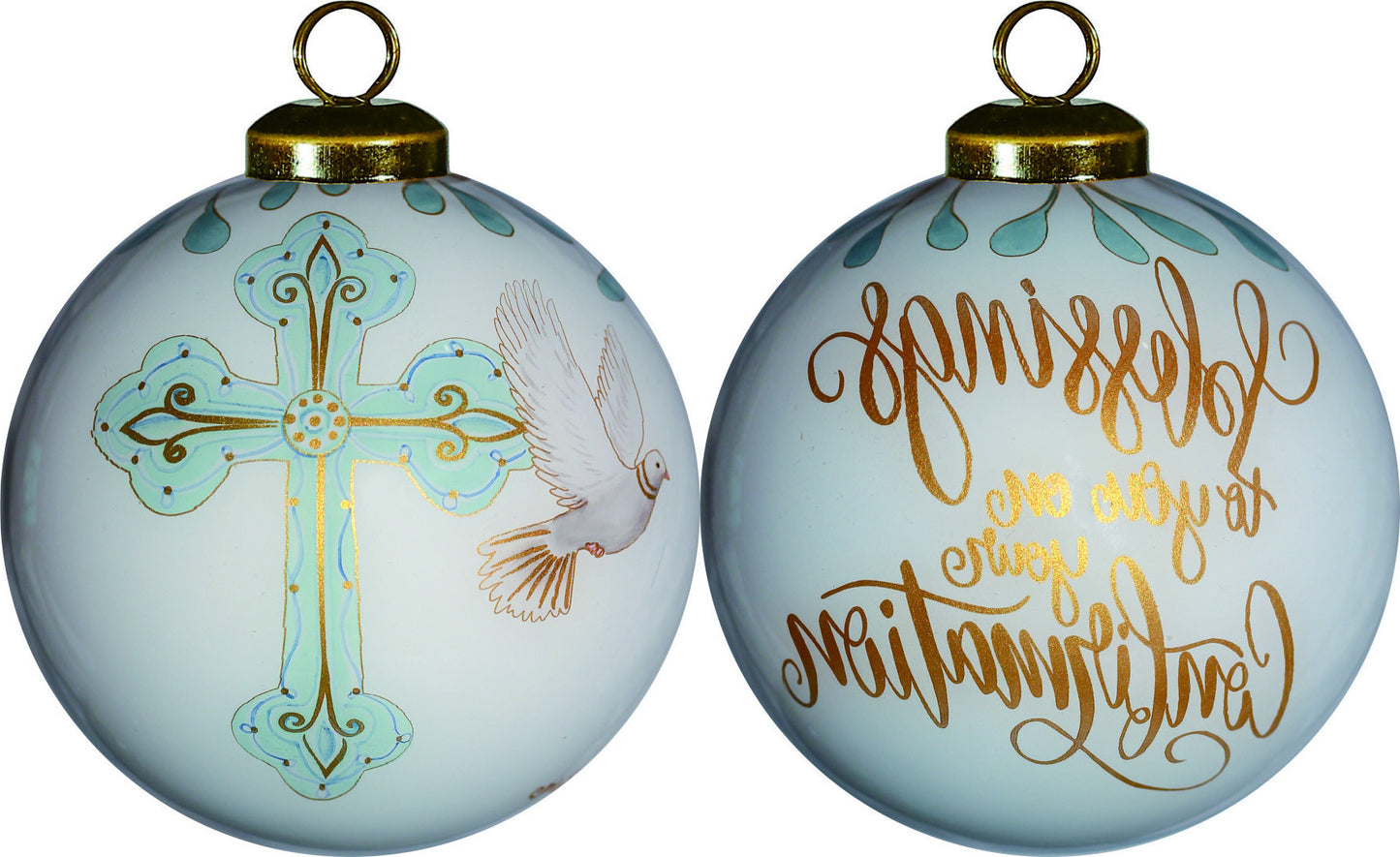 Gold Confirmation Hand Painted Mouth Blown Glass Ornament