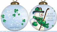 Green Irish Snowman Hand Painted Mouth Blown Glass Ornament