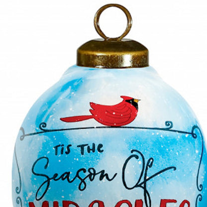 Season of Miracles Wordings Snowman Hand Painted Mouth Blown Glass Ornament