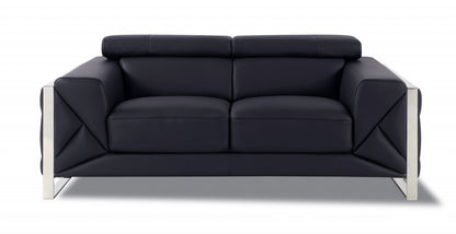 75" Black And Silver Italian Leather Loveseat