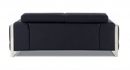 75" Black And Silver Italian Leather Loveseat