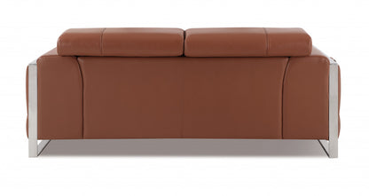 75" Camel And Silver Italian Leather Loveseat