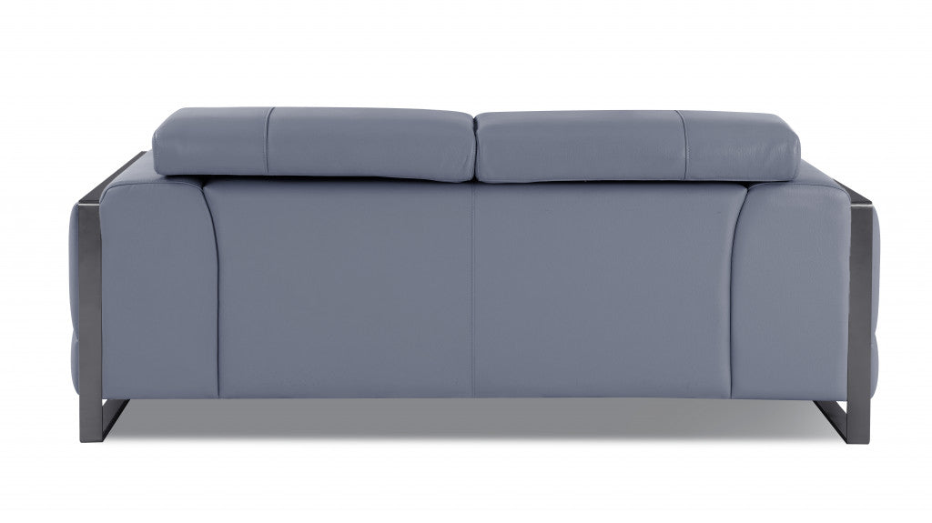 75" Light Blue And Black Italian Leather Loveseat