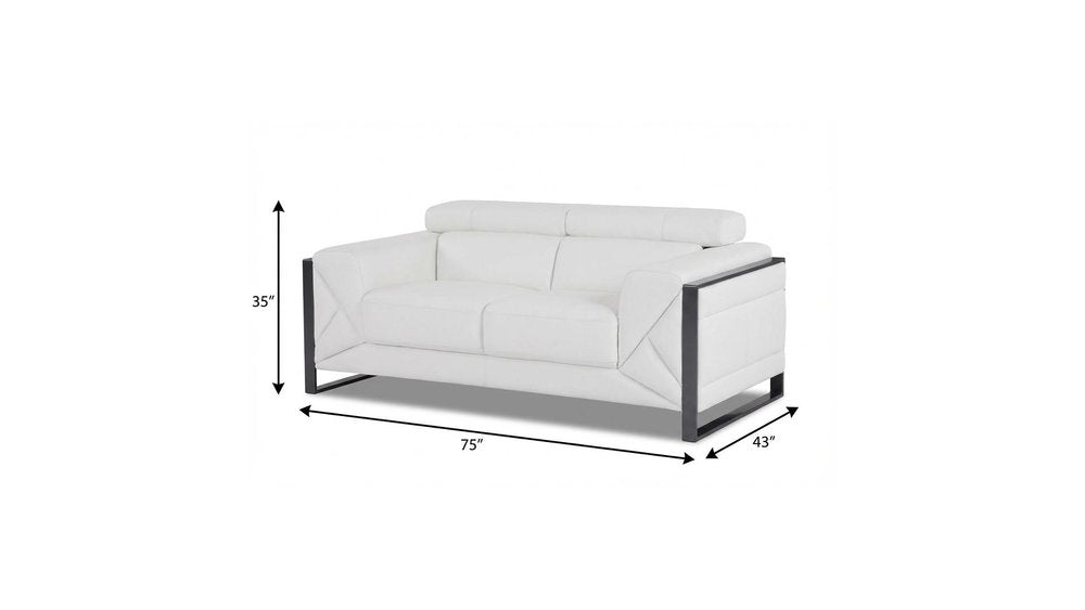 75" White And Black Italian Leather Loveseat