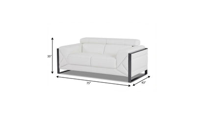 75" White And Black Italian Leather Loveseat