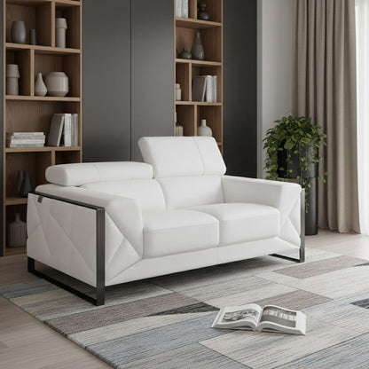 75" White And Black Italian Leather Loveseat