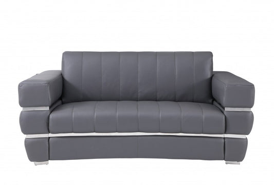 75" Gray And Silver Italian Leather Loveseat
