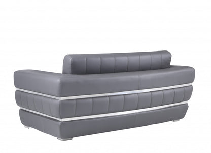 75" Gray And Silver Italian Leather Loveseat