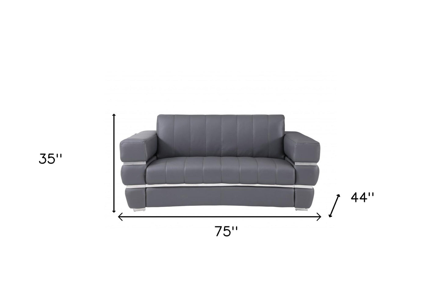 75" Gray And Silver Italian Leather Loveseat