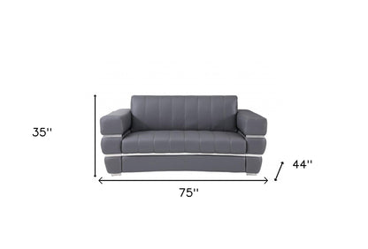 75" Gray And Silver Italian Leather Loveseat