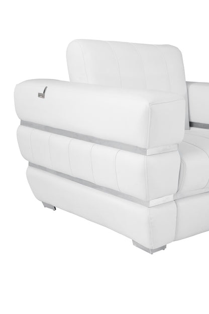 75" White And Silver Italian Leather Loveseat