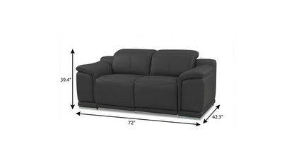 72" Gray And Silver Italian Leather Power Reclining Loveseat