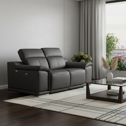 72" Gray And Silver Italian Leather Power Reclining Loveseat