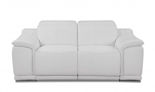 72" White And Silver Italian Leather Power Reclining Loveseat