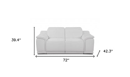 72" White And Silver Italian Leather Power Reclining Loveseat