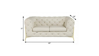 69" Beige And Gold Italian Leather Loveseat