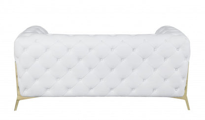 69" White And Gold Italian Leather Loveseat