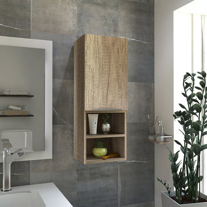 12" Natural Wood Floating Single Door Bathroom Vanity And Medicine Cabinet
