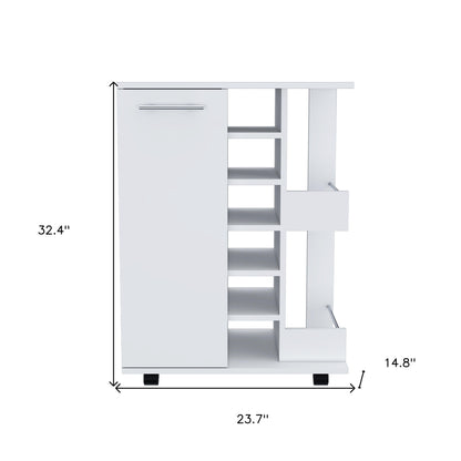 White Rolling Bar Cart With Wine Storage