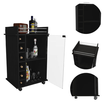 Black Rolling Bar Cart With Wine Storage