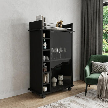 Black Rolling Bar Cart With Wine Storage