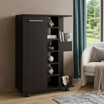 Black Rolling Bar Cart With Wine Storage