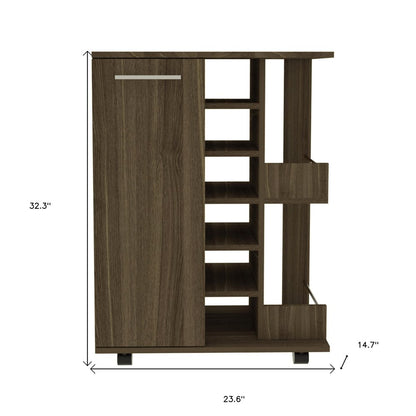 24" Walnut Wood Flat Door Rolling Kitchen Cart With Storage